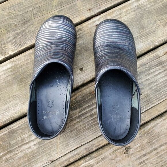 Dansko Professional Multi Twine Rainbow Blue Purple Silver Leather Nursing Clogs - Picture 9 of 9